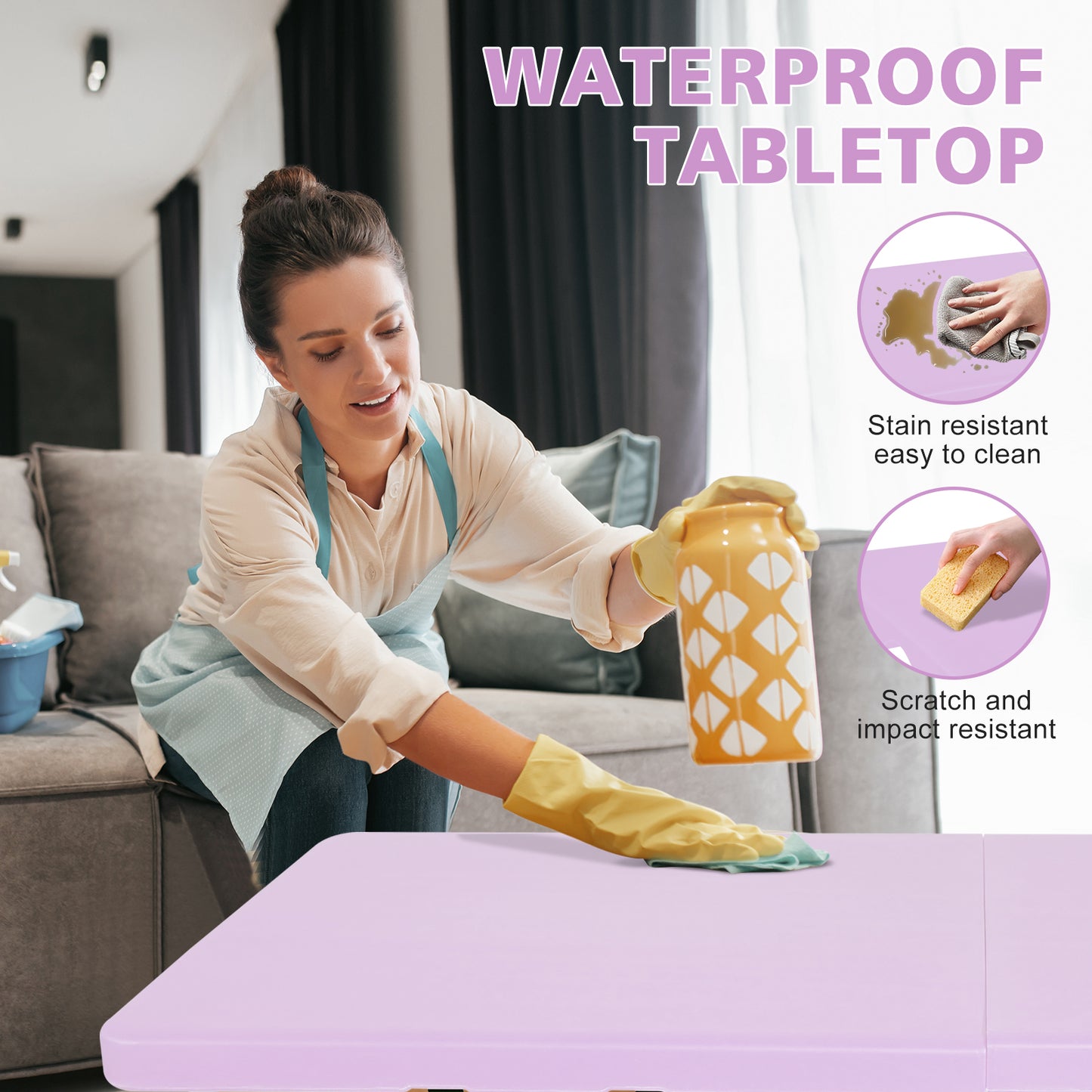 4ft Light Purple Portable Folding Table Indoor&Outdoor Maximum Weight 135KG Foldable Table for Camping