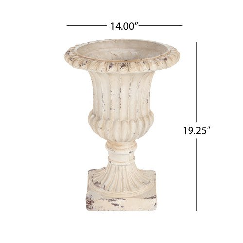 Lilburn 14 in. W x 19.25 in. H Antique White Patio Concrete Outdoor Garden Flower Urn Planter