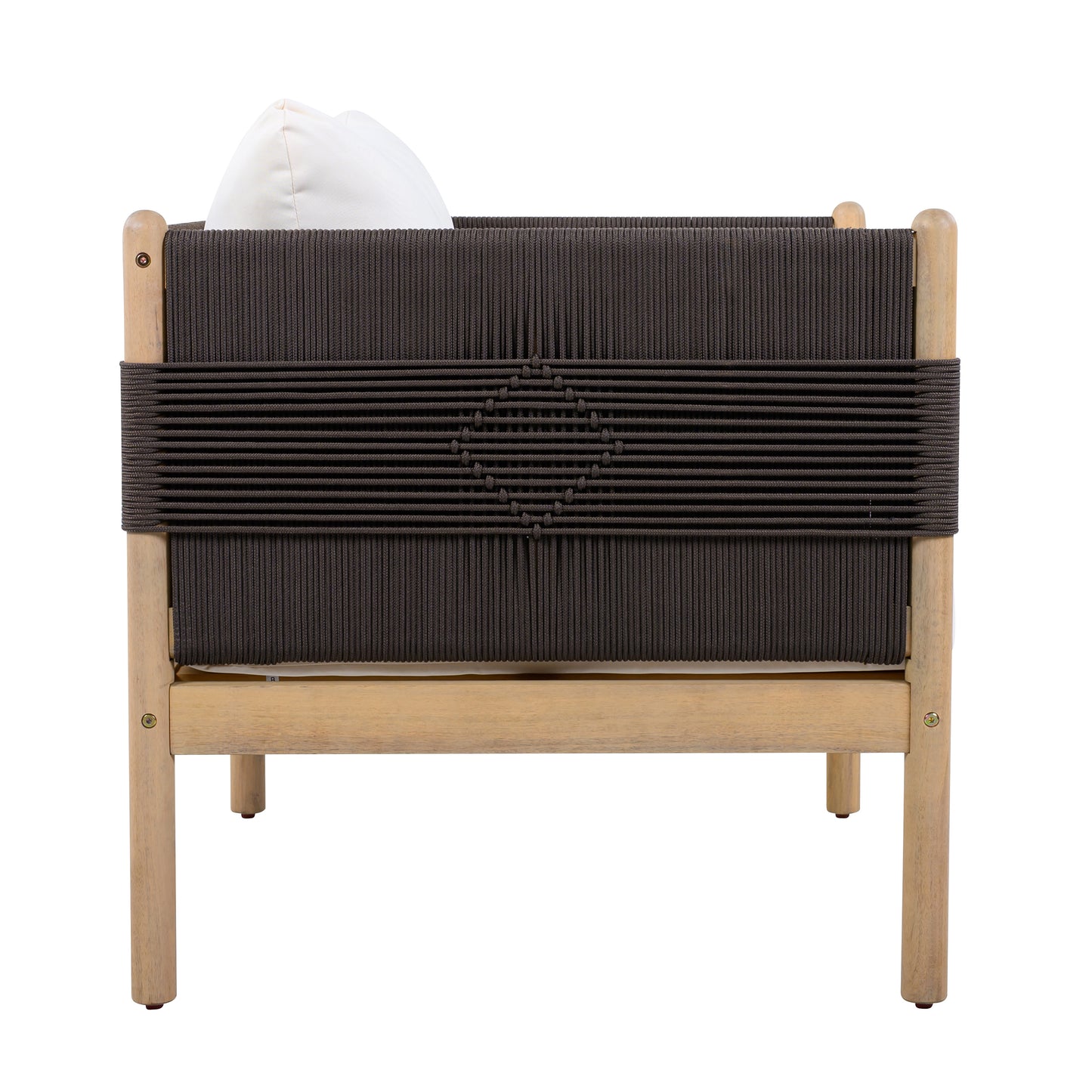 Outdoor Acacia Wood Club Chair with Diamond Rope Weave & Cushions, Light Teak