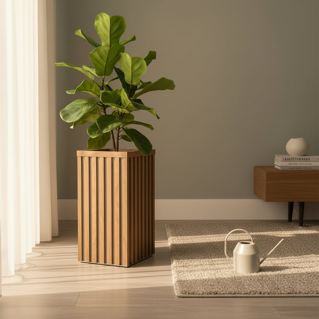 Square Grove Column Planter - Medium Brown