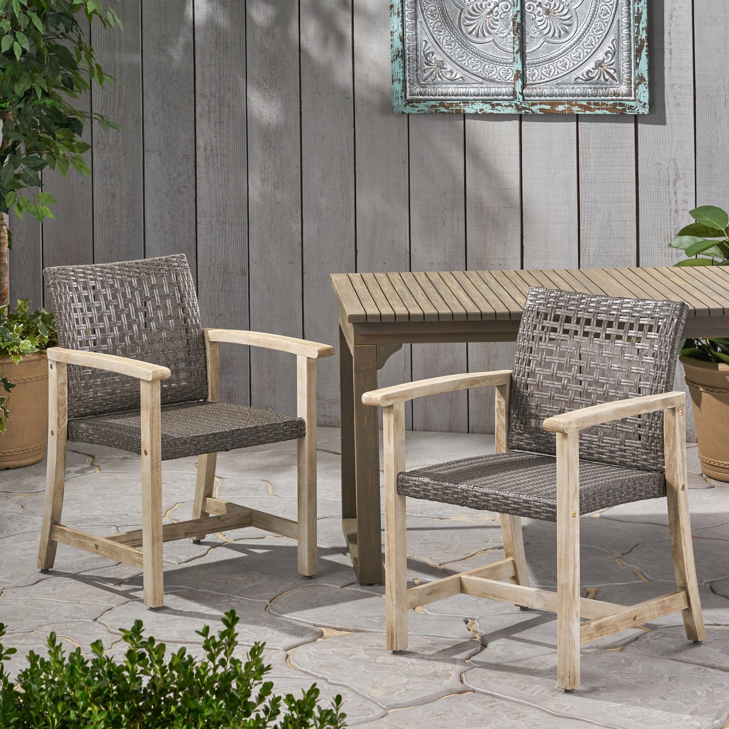 HAMPTON WOOD AND WICKER DINING CHAIR( SET OF 2 )