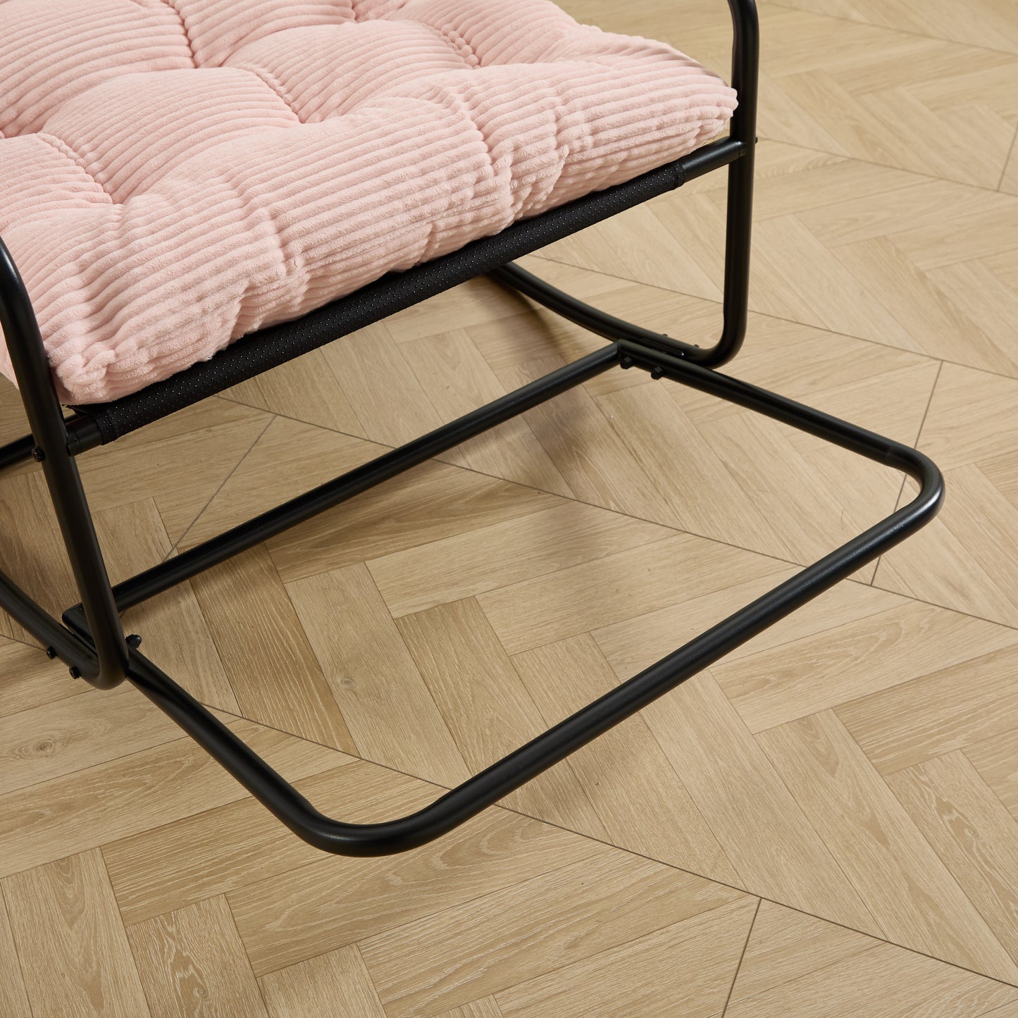 Outdoor Rocking Chair, Comfy Cushion, with Soft Thick Cushion,for Living Room, Bedroom, Reading Room, Black Frame with Pink Cushion