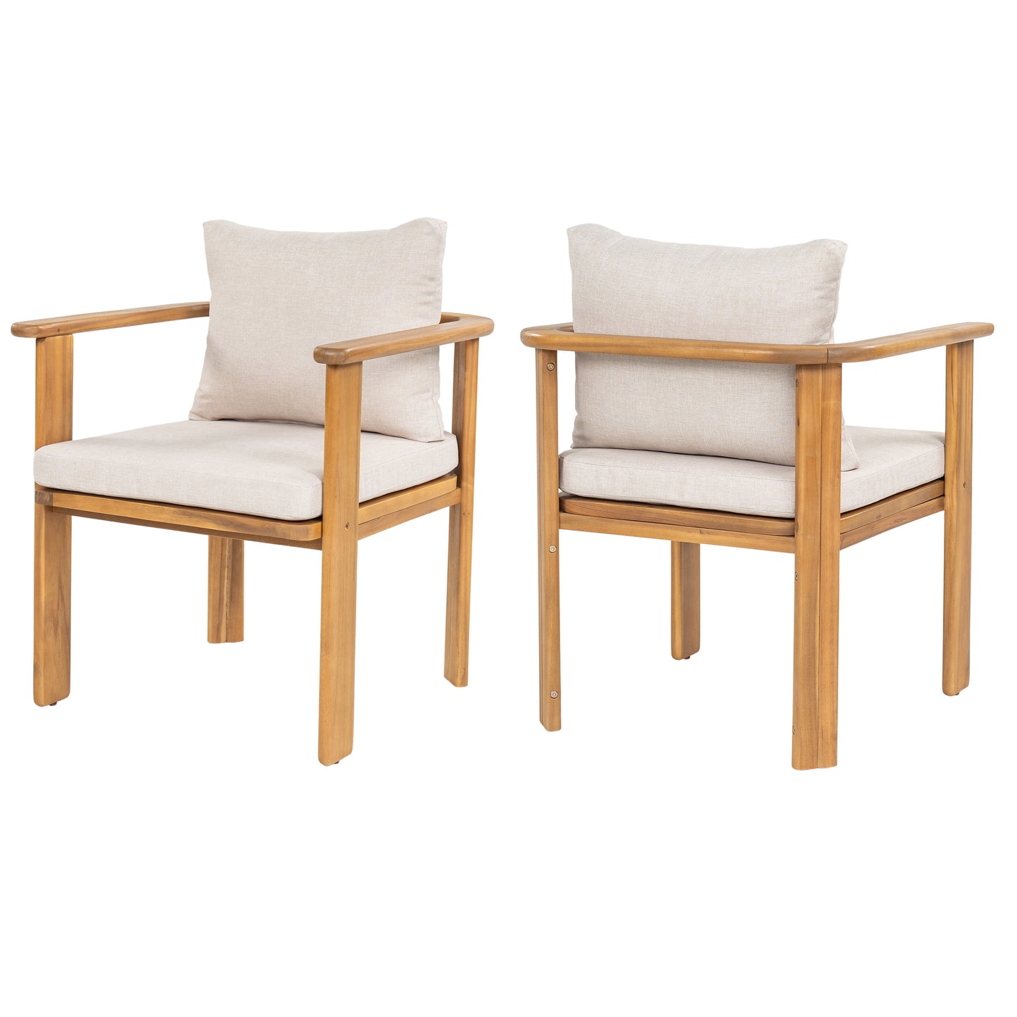 Kaja Outdoor Acacia Wood Dining Chair, Teak Finish Frame With Beige Cushion, Set of 2