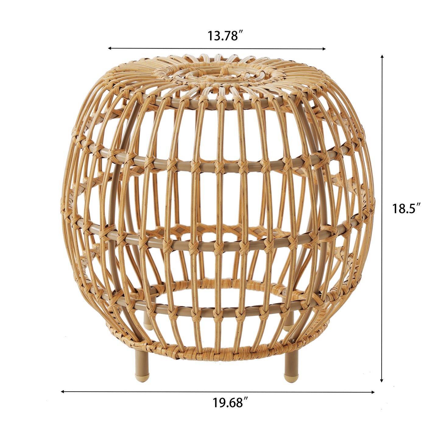 OTTAWA Side Table-Bohemian Faux Rattan Weave Accent Table for Indoor Outdoor Use, Handcrafted Round Side Table for Living Room, Patio, Garden,Light Brown Color