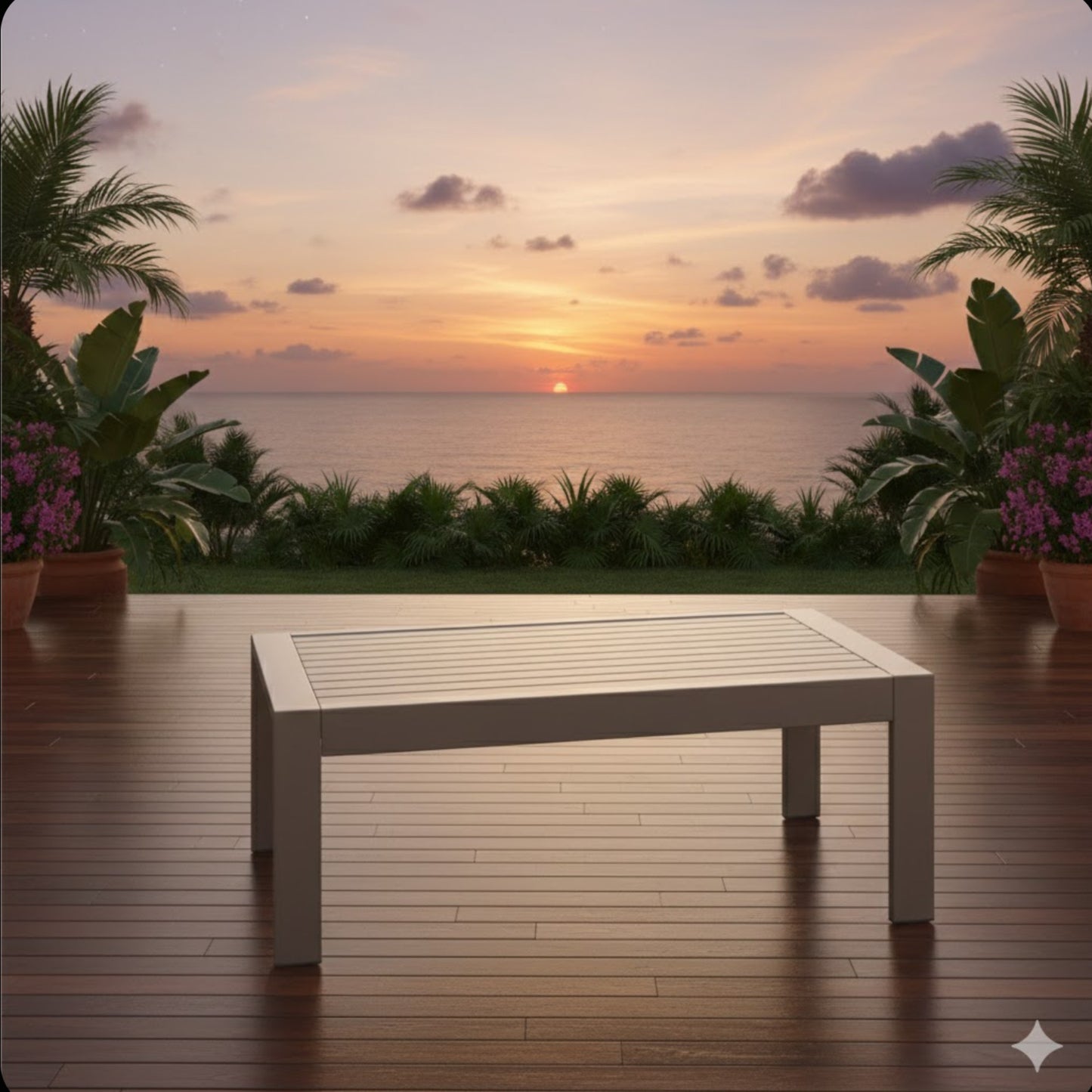 43" x 24" All-Weather Metal Outdoor Coffee Table with Wood-Look Top and Khaki Frame