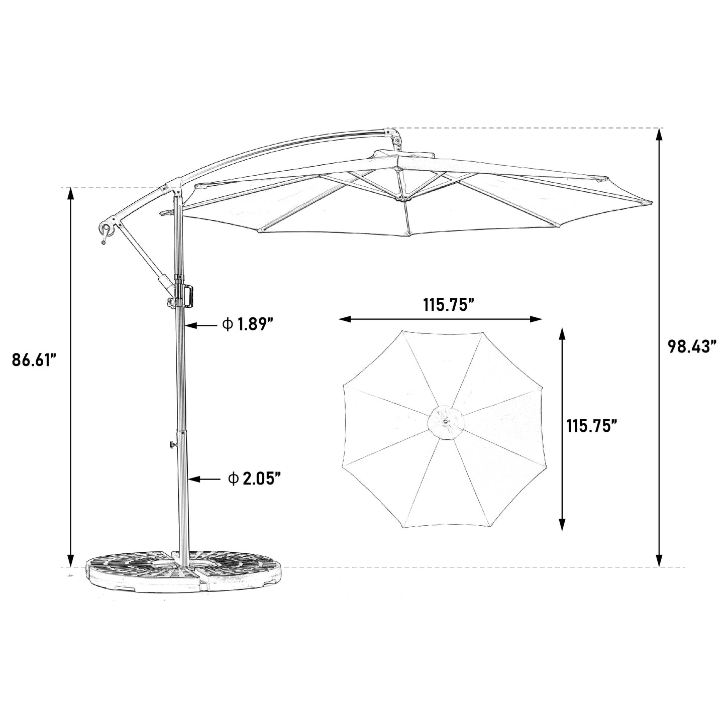 Best Choice Products 10ft Offset Hanging Market Patio Umbrella w/Easy Tilt Adjustment, Polyester Shade, 8 Ribs for Backyard, Poolside   -  ( Dark green )(No Base)