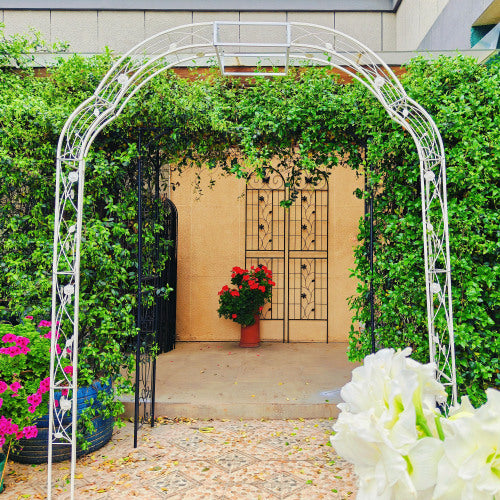 98.4 in. x 59 in. Iron Garden Arbor Trellis in White