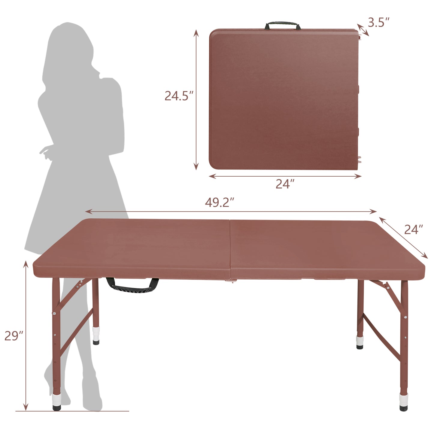 4ft Brown Portable Folding Table Indoor&Outdoor Maximum Weight 135KG Foldable Table for Camping