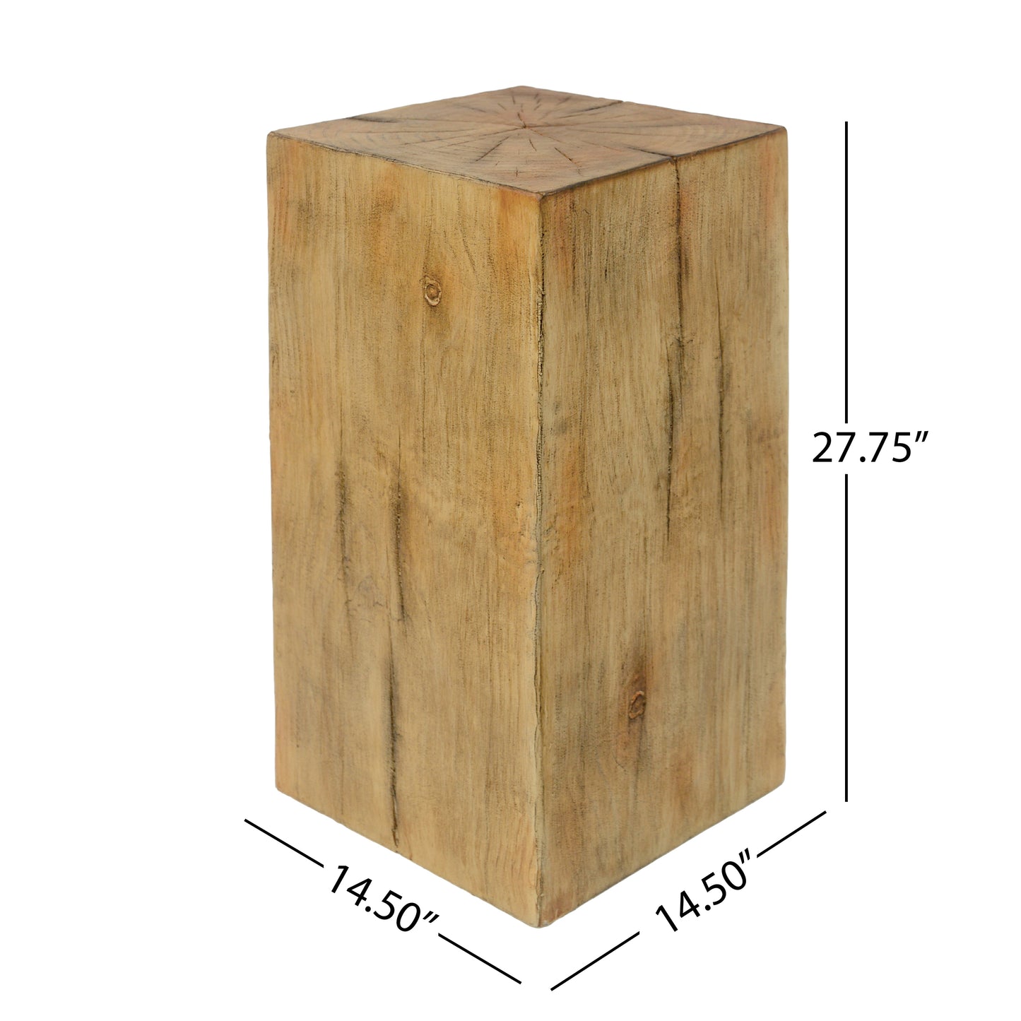 Wood-Look Square-Column MGO End Table,  H27.75",Wood-Like Distressed Finish, Mix with Different Heights, Indoor Outdoor Use,Natural Color