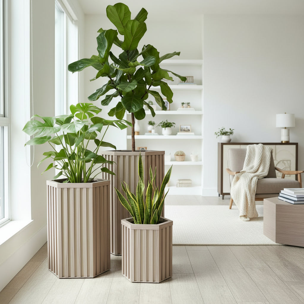 Hexagon Column Planter SM - Ash Brown
