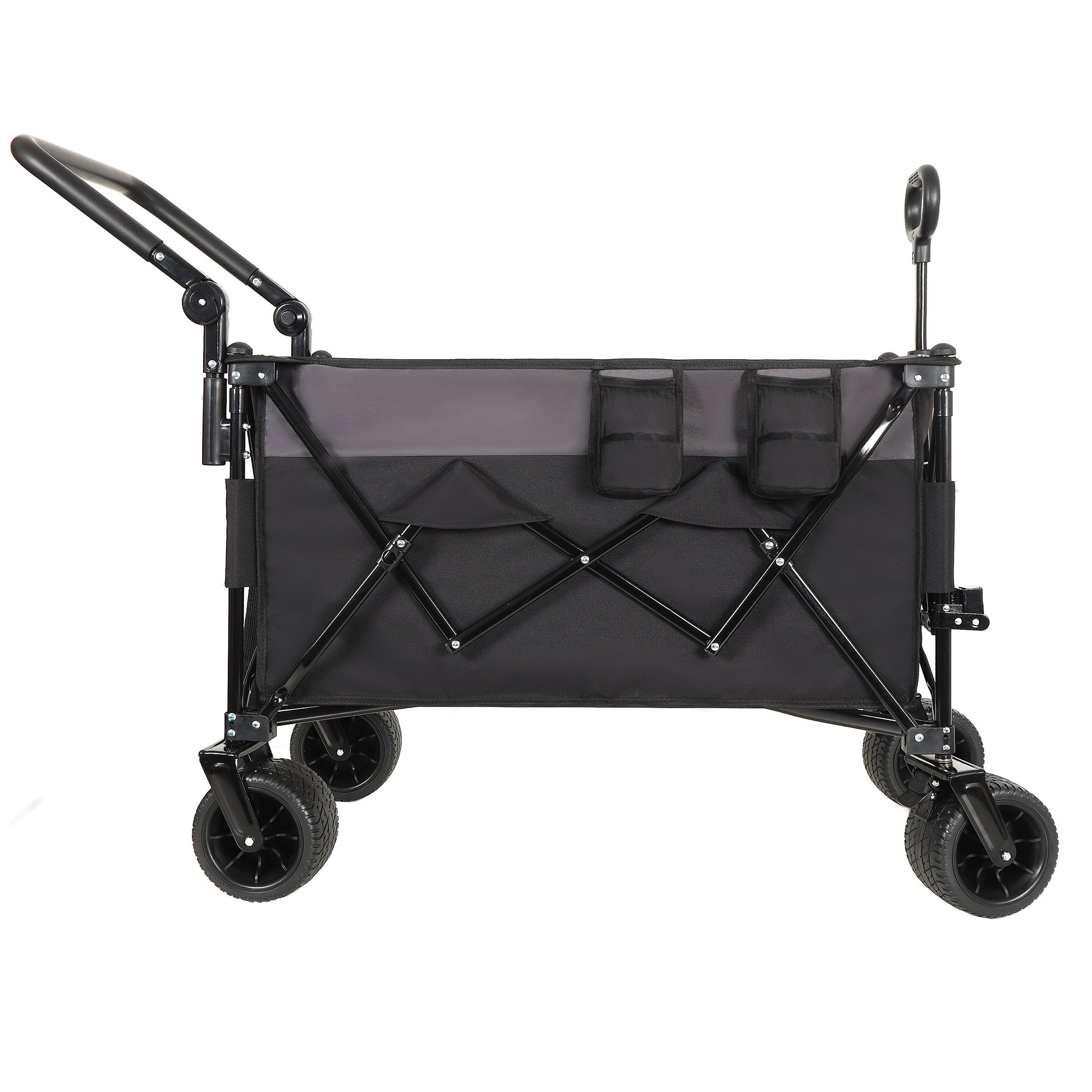 Multi-Functional Push-Pull Folding Wagon Cart with Rotating Handle & 360° All-Terrain Wheels – Heavy-Duty, Adjustable Design, Large Capacity for Transport, Groceries, and Outdoor Use, Black- Gray