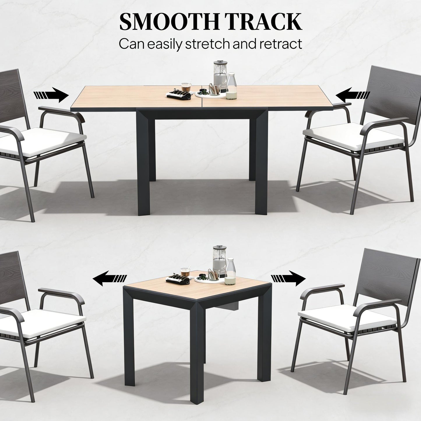 Modern Style Outdoor Dining Table,Expandable Outdoor Table,Stylish Slatted Design Dining Table(Only Table)
