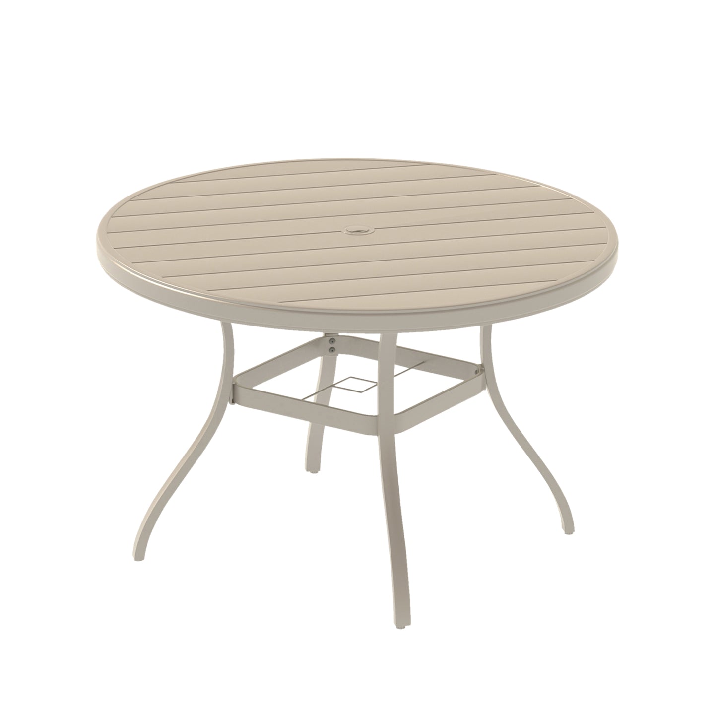VRSHWO"Outdoor Round Patio Dining Table for 4-6, All Weather Metal Dining Table with Umbrella Hole for Deck Lawn Garden Backyard, Sandstone Color