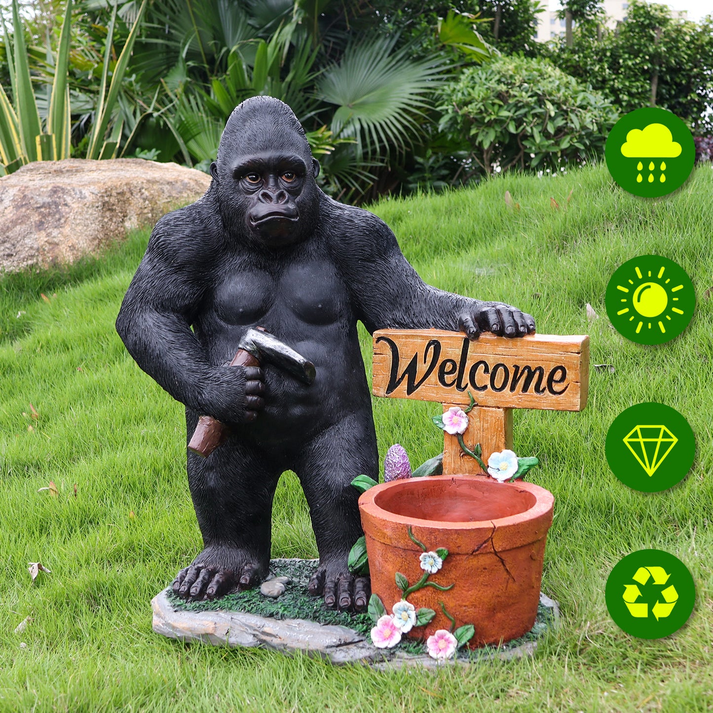 Outdoor Garden Sculpture Chimpanzees  Flower Pot Planter - Unique Yard Statue Decoration, Interesting Law Outdoor Ornament