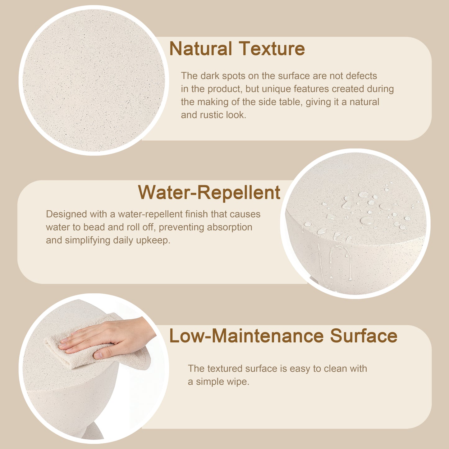 U_Style Outdoor Concrete Side Table,Rounded Waist Outdoor End Tables, Decorative Garden Stools for Indoor Outdoor With Imitation Natural Stone Texture Patio Accent Side Table