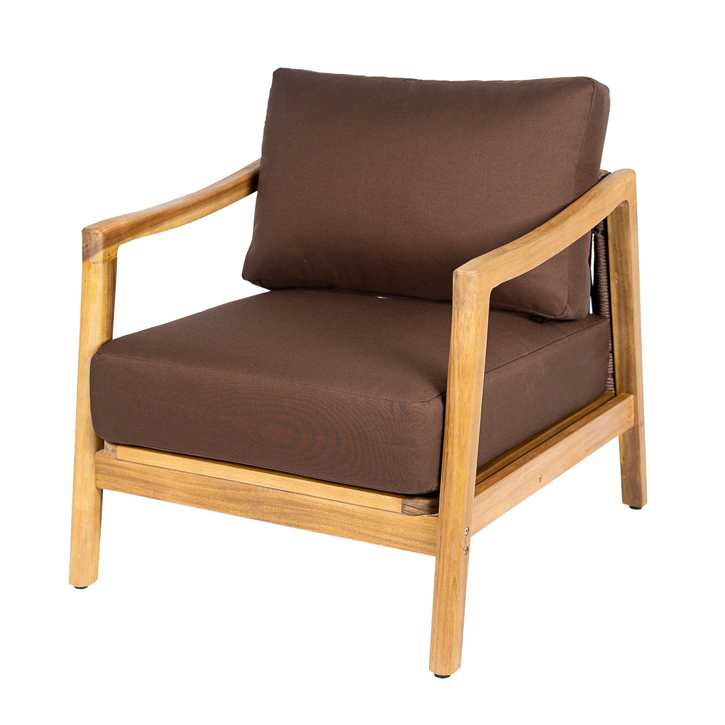 Outdoor Club Chair , Acacia Wood Frame with Rope Back Detail, Water-Repellent Brown Cushions for Patio/Backyard/Deck