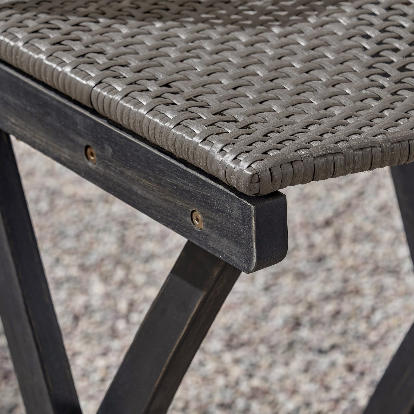 41.75" Outdoor Folding Acacia Wood Barstools with PE Rattan Backrest and Seat, Dark Grey Finish (Set of 2)