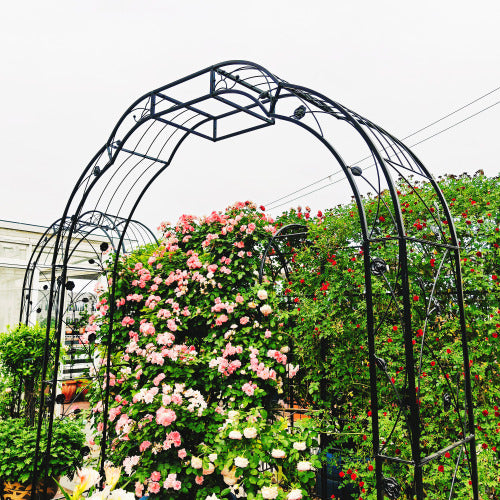 Metal Garden Arch W74.4'' x H98.4'' Garden Arbor Trellis Climbing Plants Support Rose Arch Outdoor Arch Black
