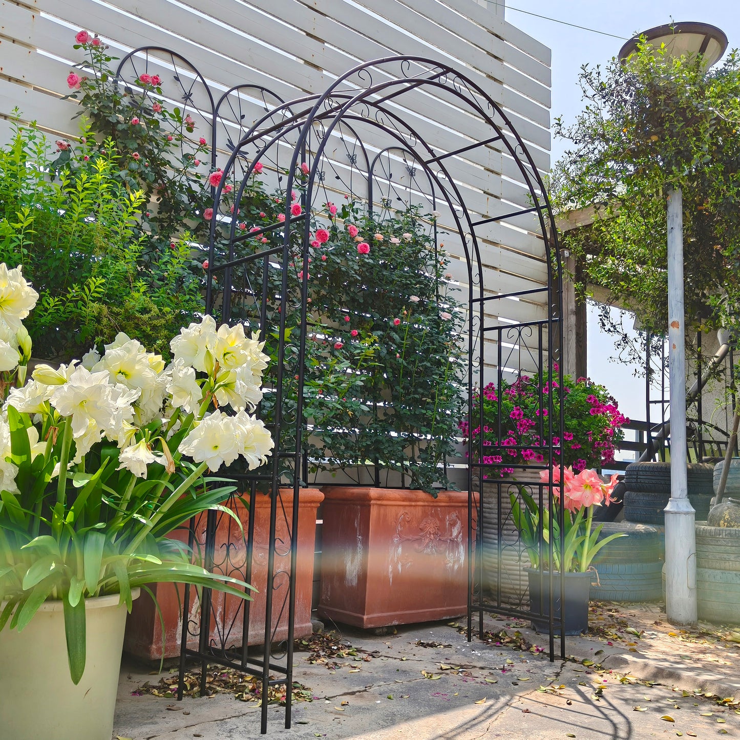 Metal Garden Arch L59'' x W17.71'' x H90.55'' Climbing Plants Support Rose Arch Outdoor Black