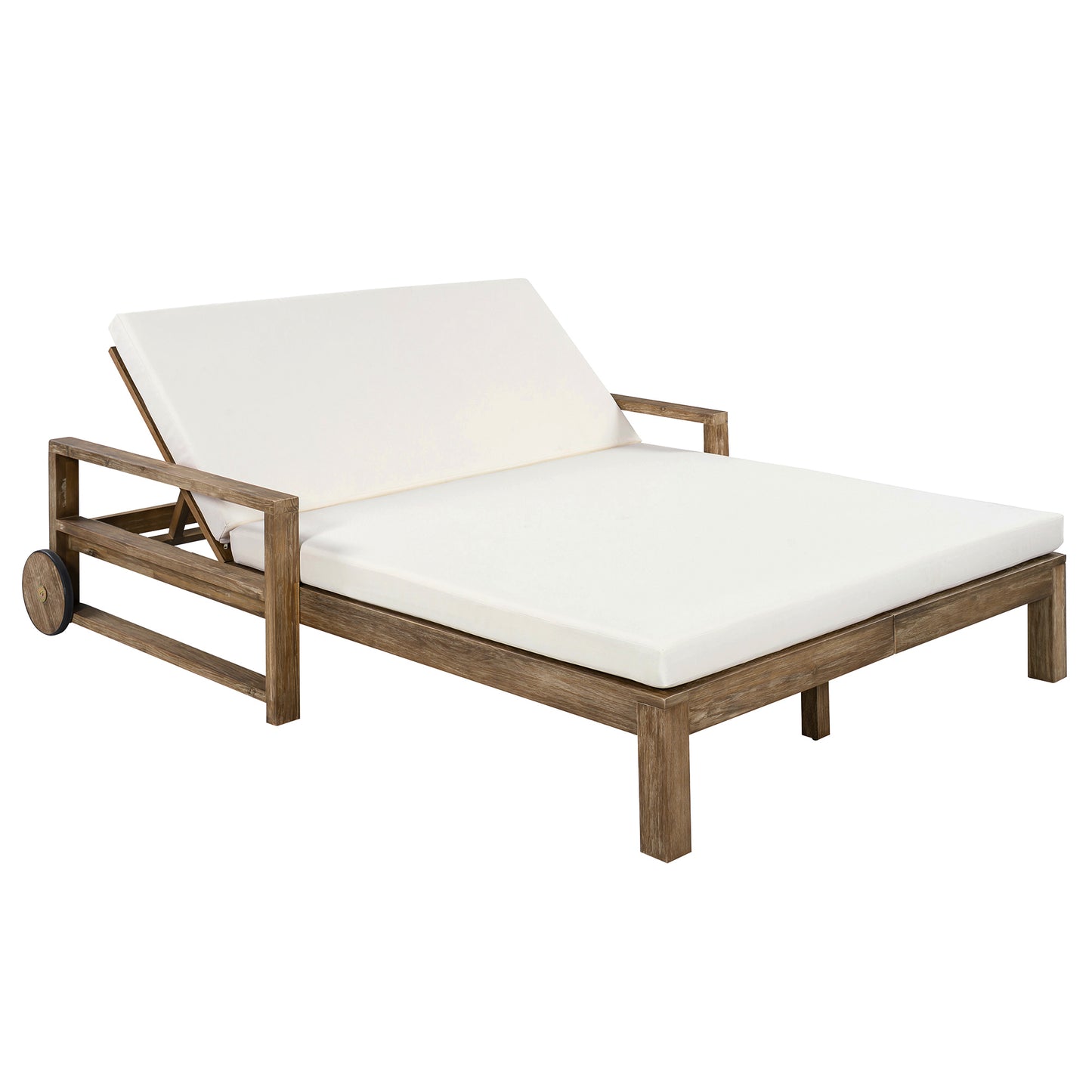 TREXM 1-Piece Farmhouse-styled Wooden Outdoor Sunbed for Ultimate Relaxation Outdoor Daybed Seating 2 People for Poolside, Garden and Backyard (Beige)