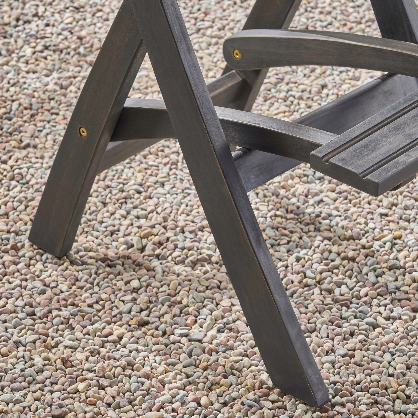 41.75" Outdoor Folding Acacia Wood Barstools with PE Rattan Backrest and Seat, Dark Grey Finish (Set of 2)