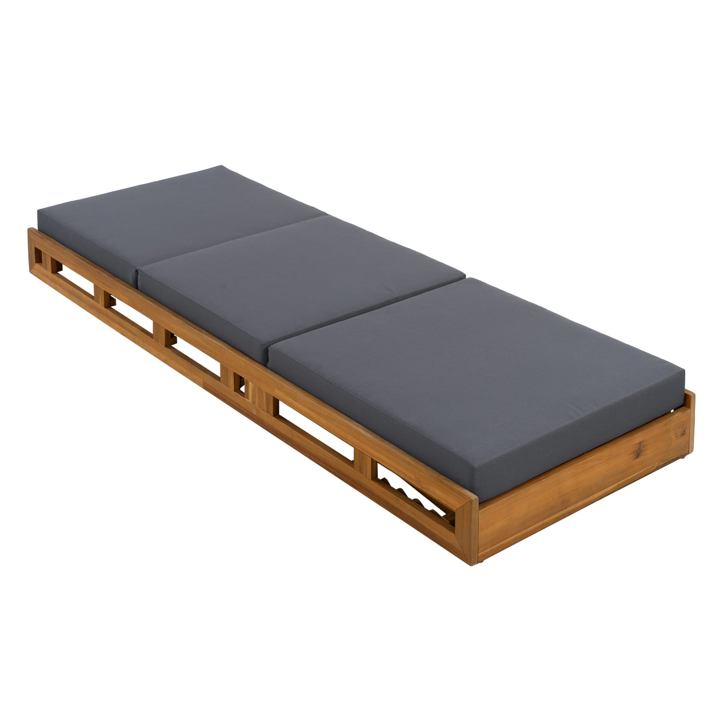 LOUNGE CHAISE SET, ACACIA SOLID WOOD WITH LOUNGE CUSHION (DARK GREY & TRIPLE FOLD) - MATCHING CREAM VERSION AVAILABLE