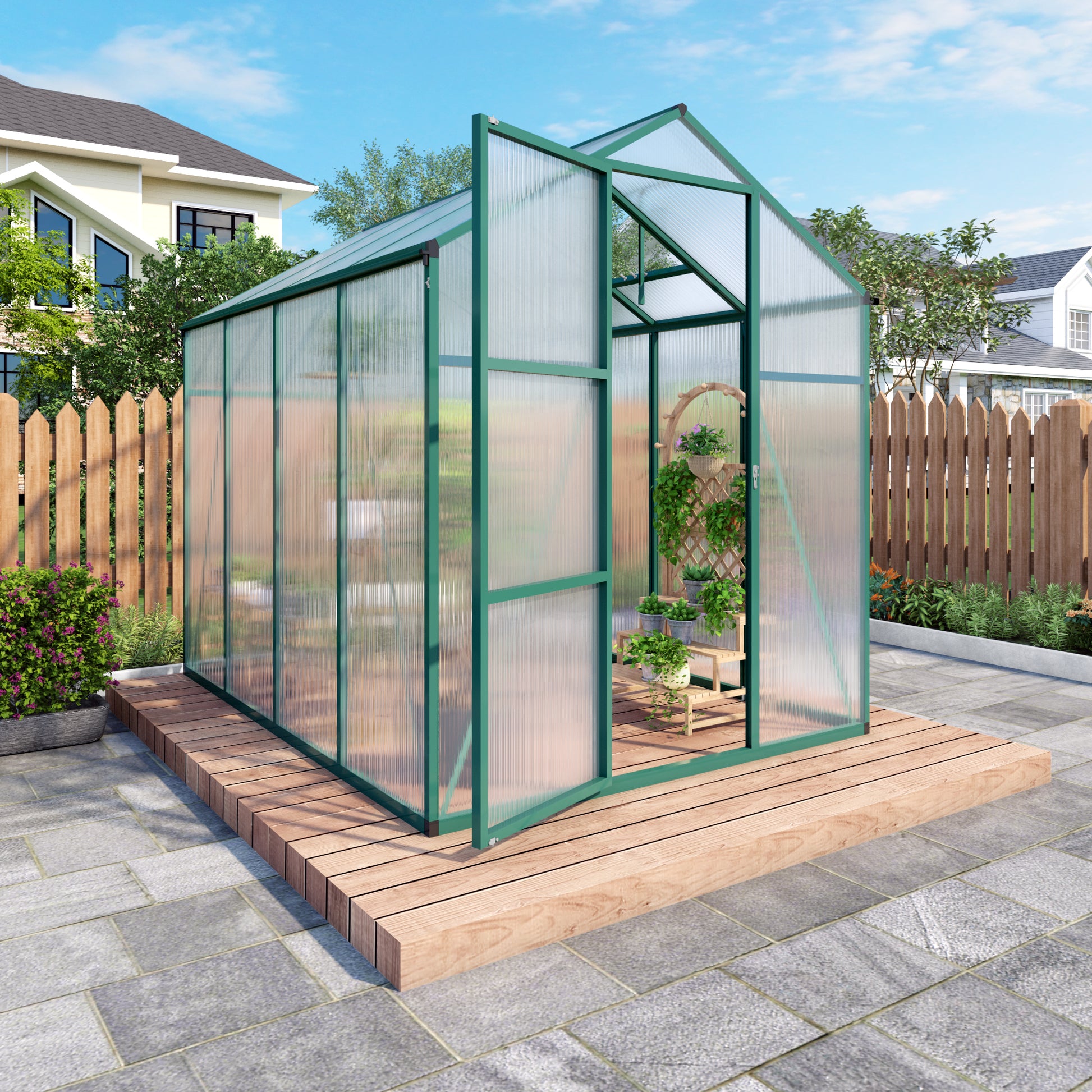 Newly marketed Gain height windproofaluminum greenhouse 6x8 FT Polycarbonate Greenhouse Raised Base and Anchor Aluminum Heavy Duty Walk-in Greenhouses for Outdoor Backyard in All Season