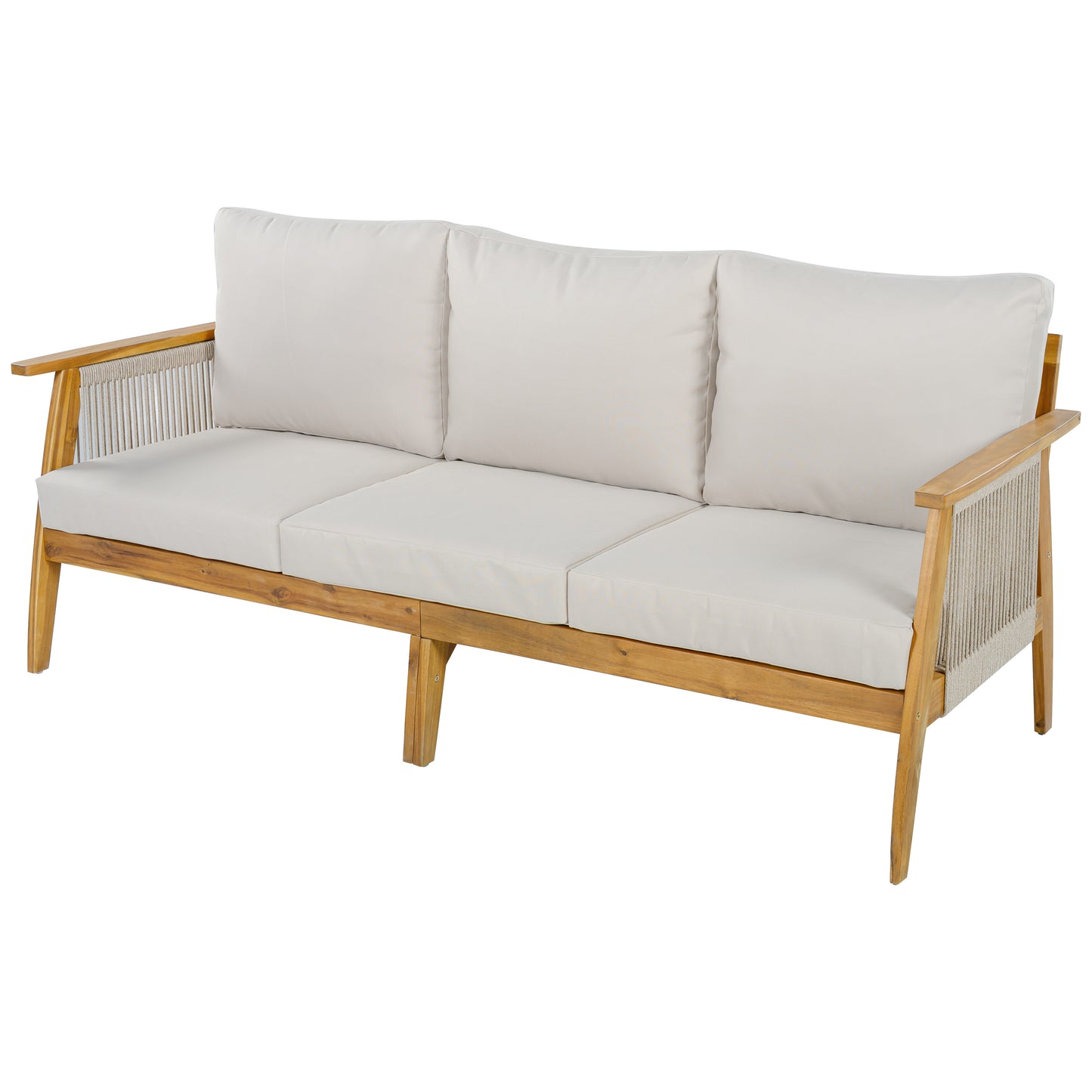 Outdoor Acacia Wood and Rope 3 Seater Patio Sofa