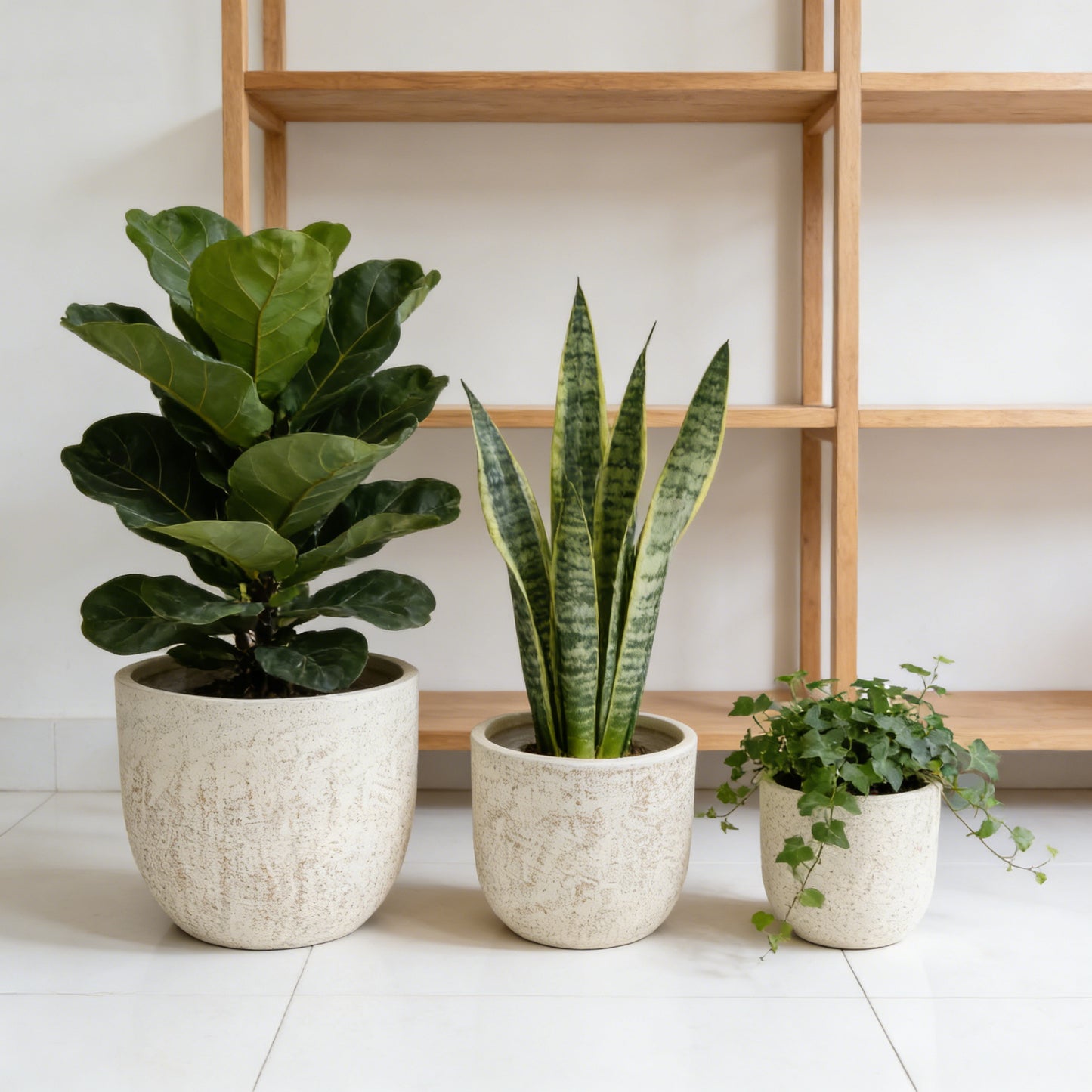 Large Outdoor Indoor Planter, 15.9"+12"+10" Dia Round Magnesium Oxide Planter Set of 3, Flower Pots with Drainage Holes,  Modern Design Planter for Home Garden Patio