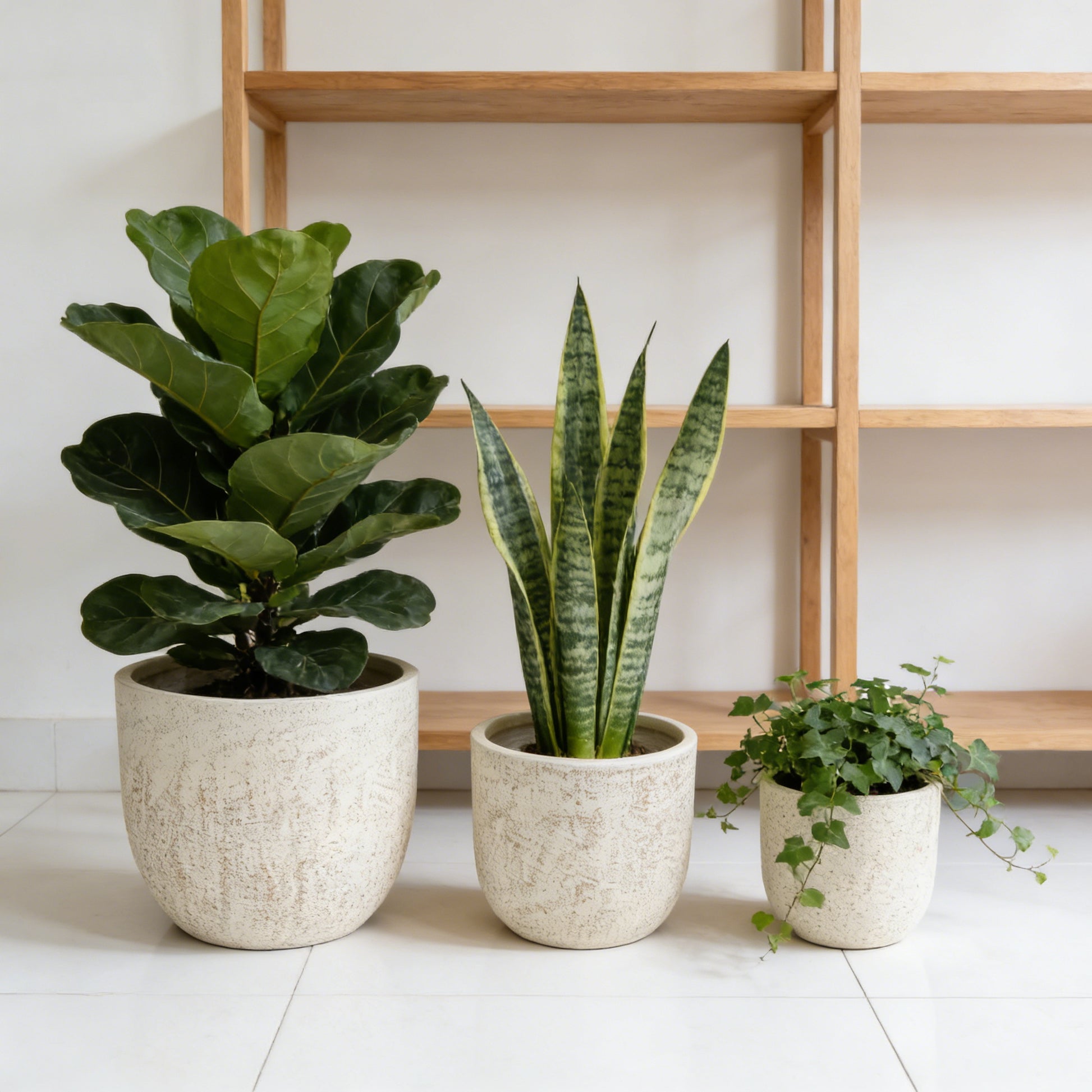 Large Outdoor Indoor Planter, 15.9"+12"+10" Dia Round Magnesium Oxide Planter Set of 3, Flower Pots with Drainage Holes,  Modern Design Planter for Home Garden Patio