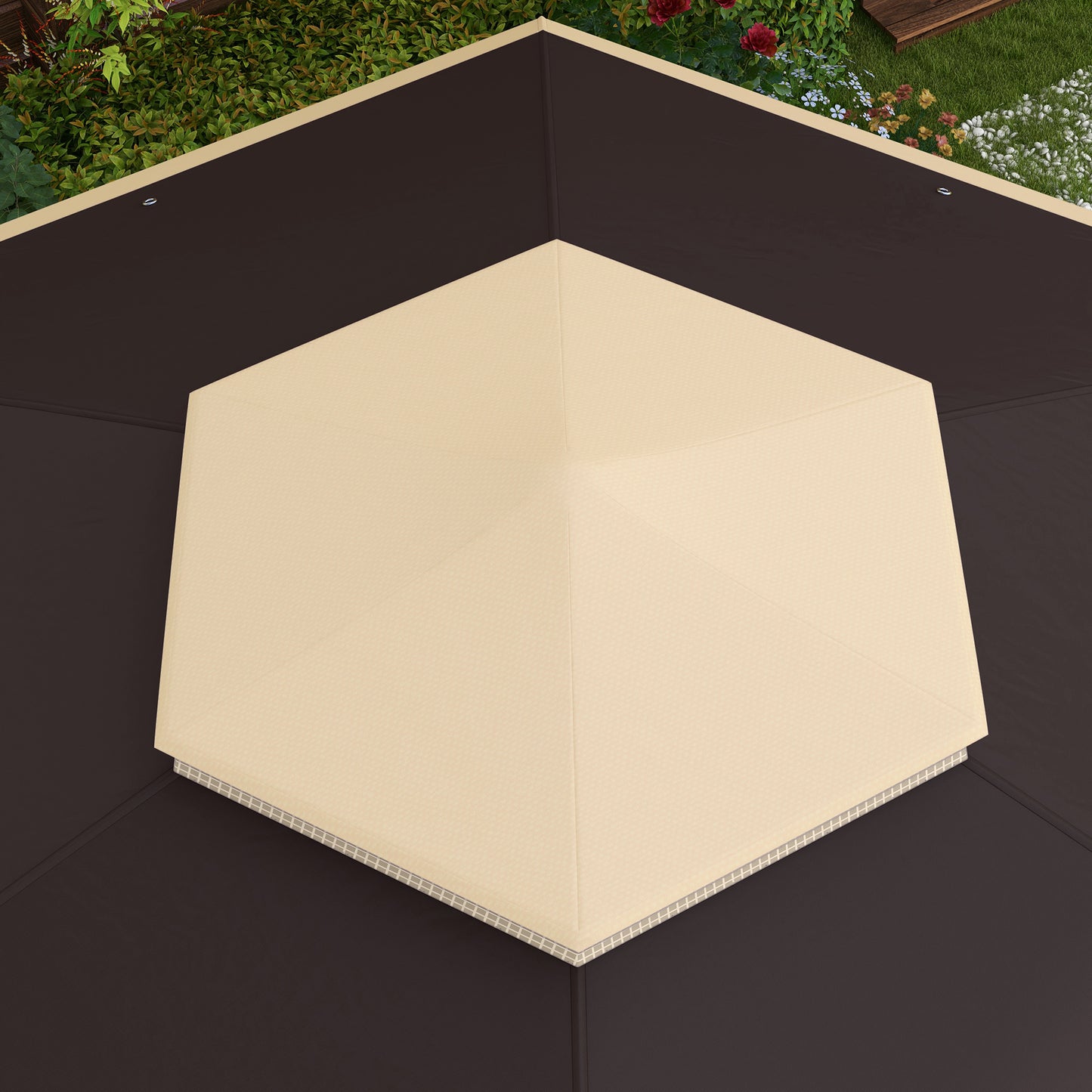 Outsunny 13' x 13' Pop Up Gazebo, Hexagonal Canopy Shelter with 6 Zippered Mesh Netting, Event Tent with Strong Steel Frame for Patio, Backyard, Garden, Wedding, Party, Beige