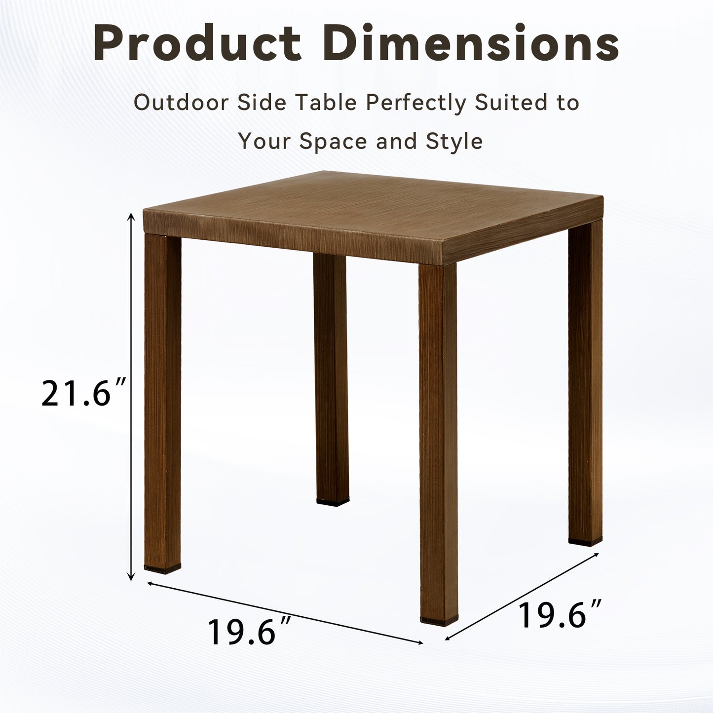 Outdoor Steel Side Table,22x20x20 inch Small Patio Table Square End Table for Pool Balcony Deck Porch Lawn Backyard, Brown