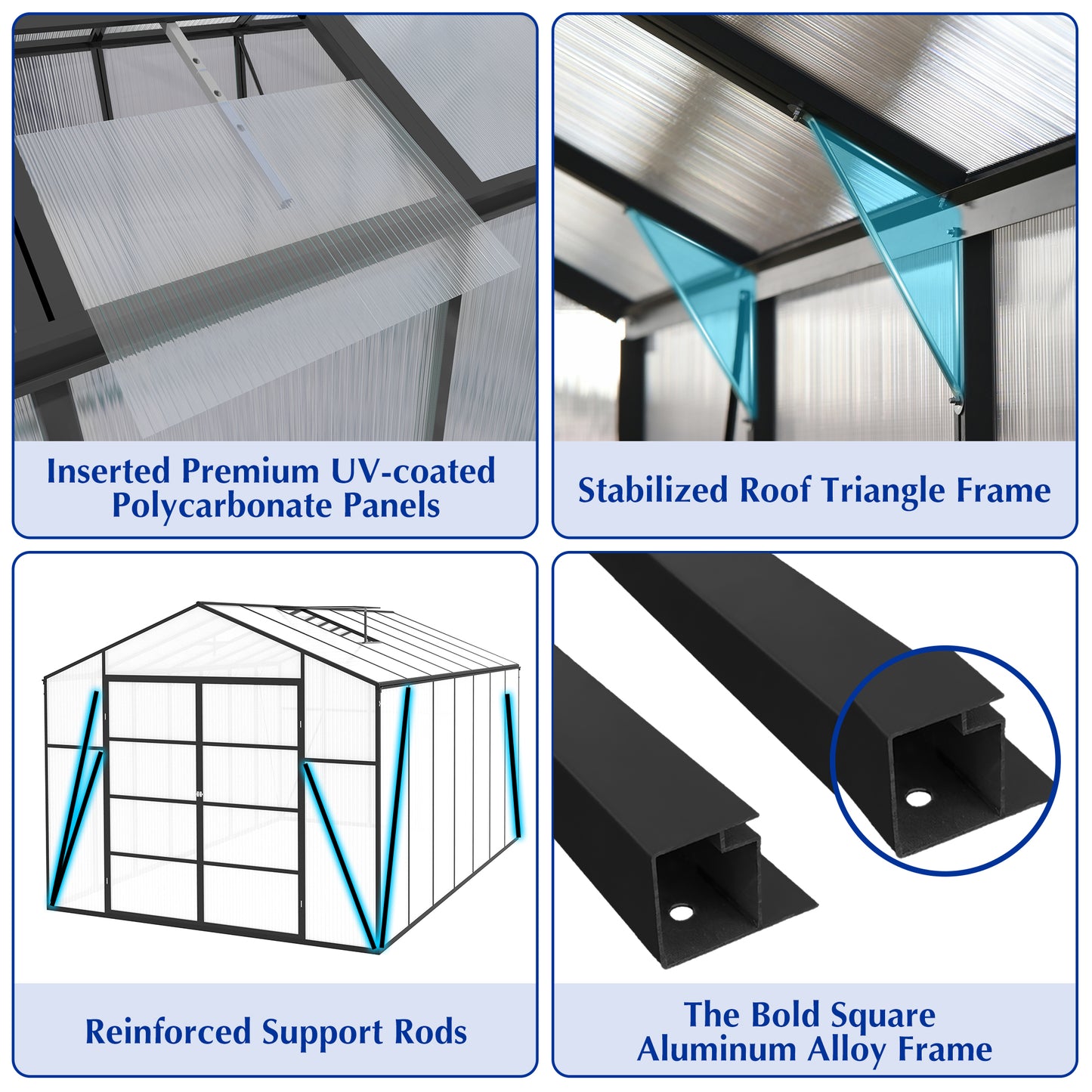 Newly Design Windproof Aluminum Greenhouse 10x14 FT Polycarbonate Greenhouse Aluminum Heavy Duty Walk-in Greenhouses for Outdoor Backyard in All Season