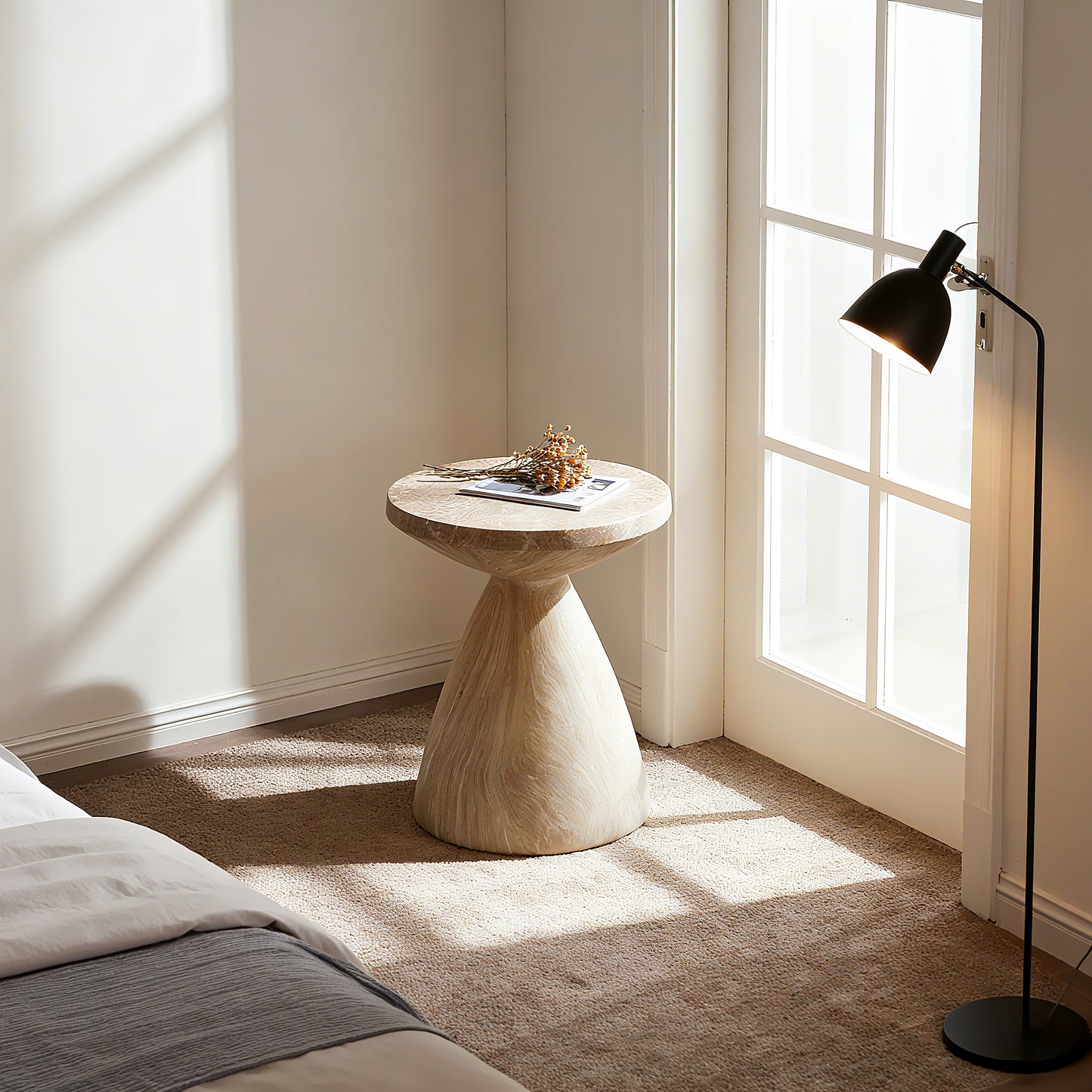 Cement Outdoor End Tables for Patio, GardenAccent Table Faux Terrazzo Accent Table, Modern Small Round Side Tablefor Outside, Tree Stump Garden Stool DrumTable indoor and Outdoor