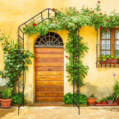 94.5 in. x 56.3 in. Galvanized Powder-Coated Metal Garden Arch Arbor for Outdoor Climbing Plants Support in Black