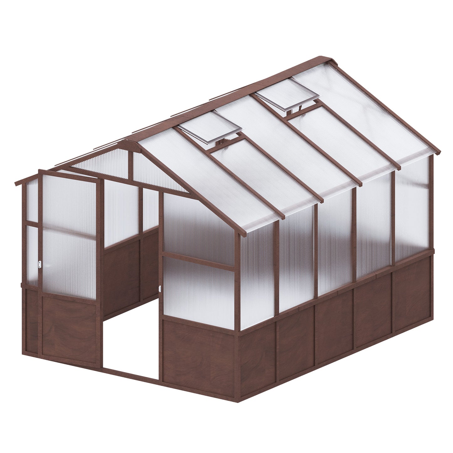 8x10 FT Greenhouse Kit, Wood Greenhouses with 6MM Polycarbonate Panel, Green House with Adjustable Vent & Lockable Door, Walk-in Greenhouse for Outside, Garden, Backyard