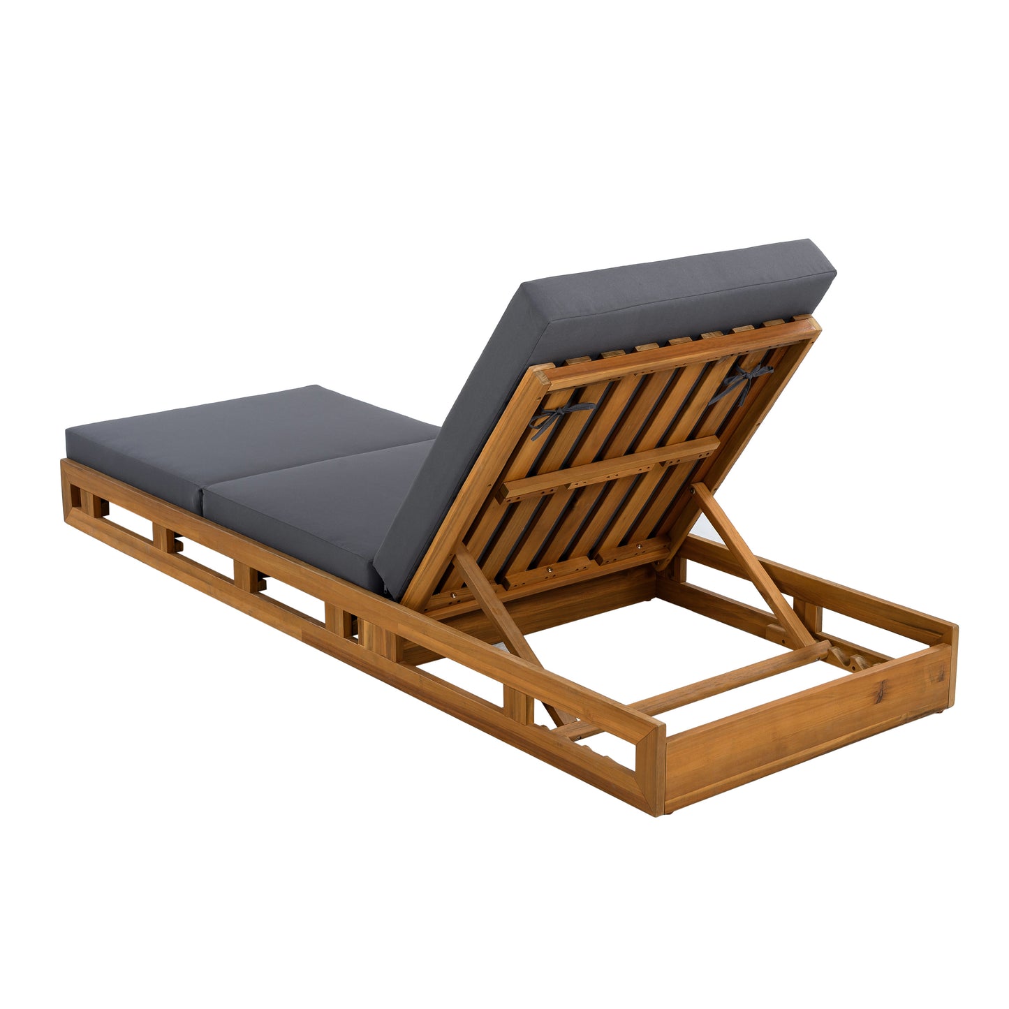LOUNGE CHAISE SET, ACACIA SOLID WOOD WITH LOUNGE CUSHION (DARK GREY & TRIPLE FOLD) - MATCHING CREAM VERSION AVAILABLE