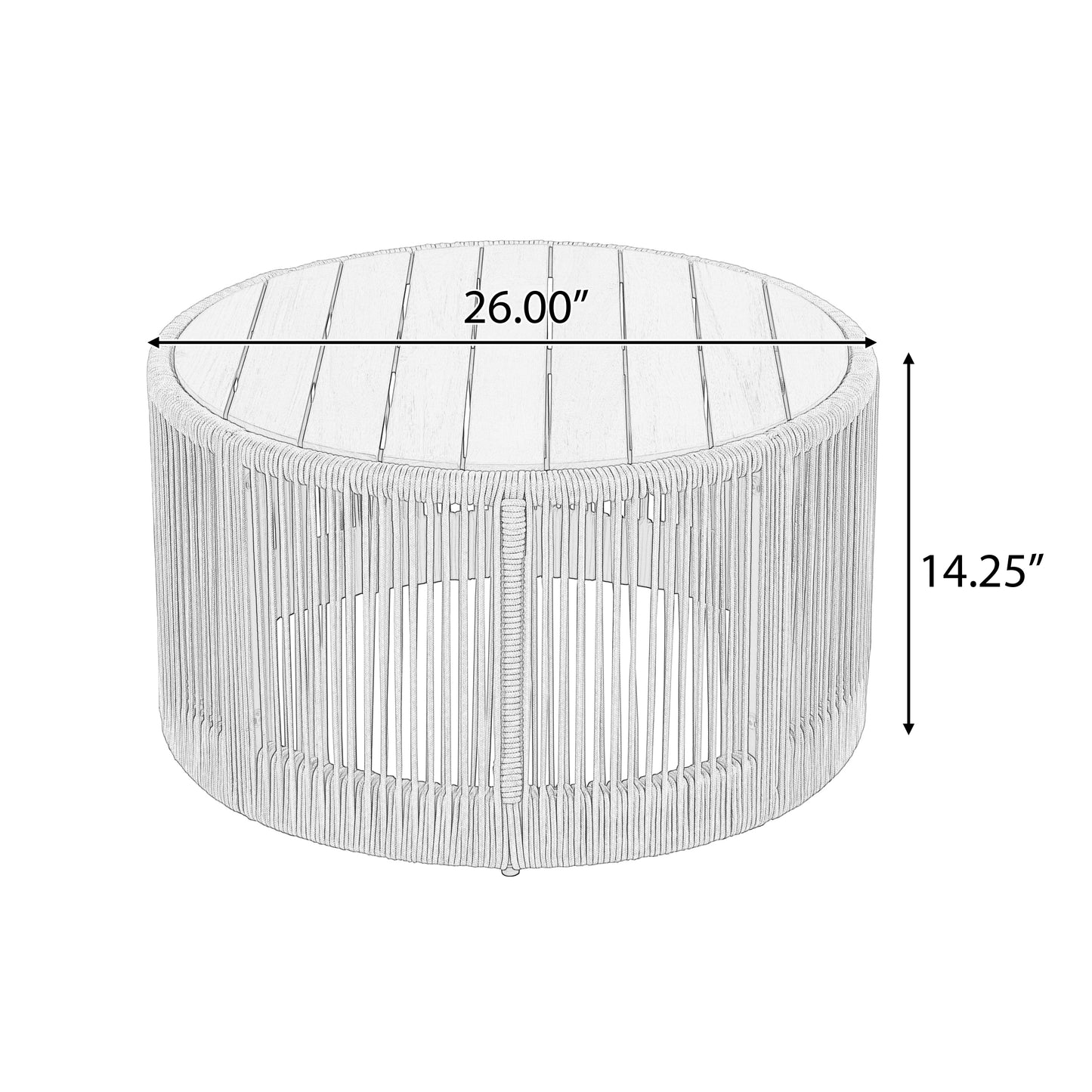 Outdoor Rattan rope & Acacia Wood Coffee Table - Patio Balcony Furniture for Garden, Yard, Balcony - Weather Resistant (Rope Grey, Natural Iron)