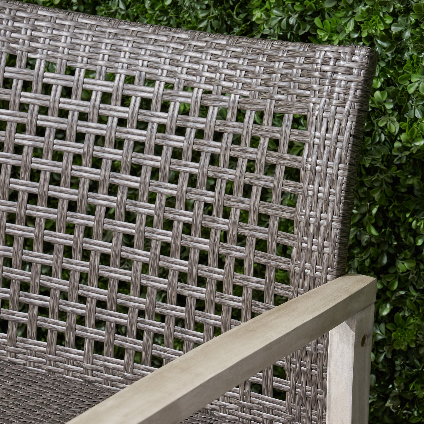 HAMPTON Outdoor Acacia Wood Wicker Loveseat, Patio Furniture Conversation Set for Backyard