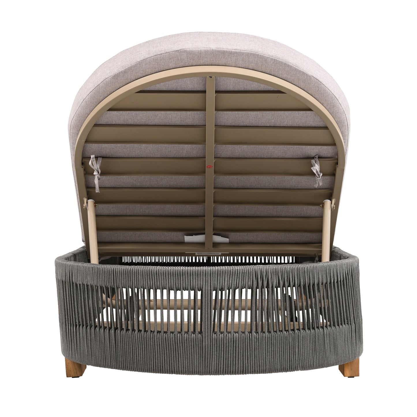 Outdoor Chaise Lounge Chair, Acacia wood Pool Chair with Adjustable Backrest and Cushion, Outdoor Lounge Chair for Beach, Yard, or Poolside (Grey rope)