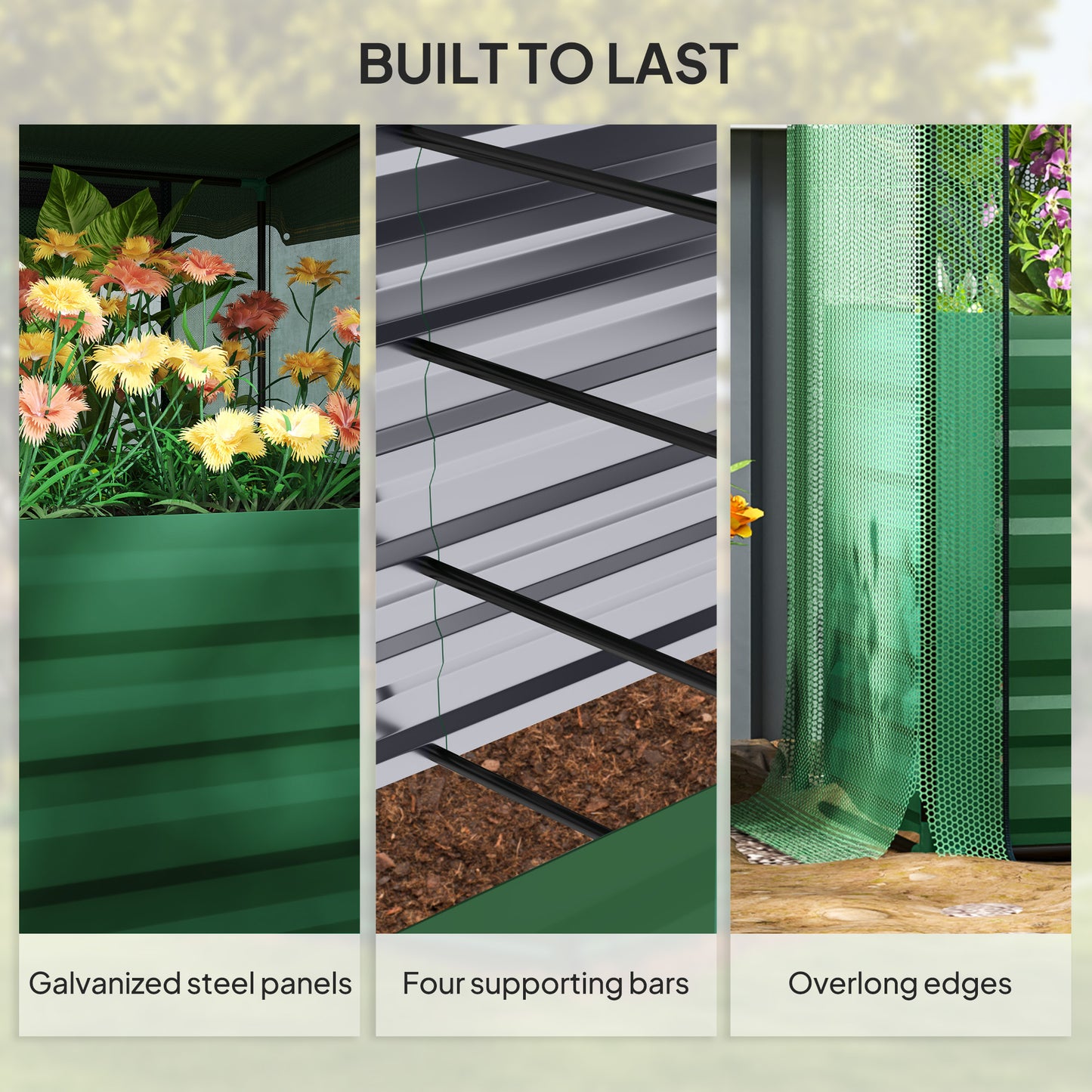 Outsunny Galvanized Raised Garden Bed, Planter Box with Crop Cage and Shade Cloth, Green