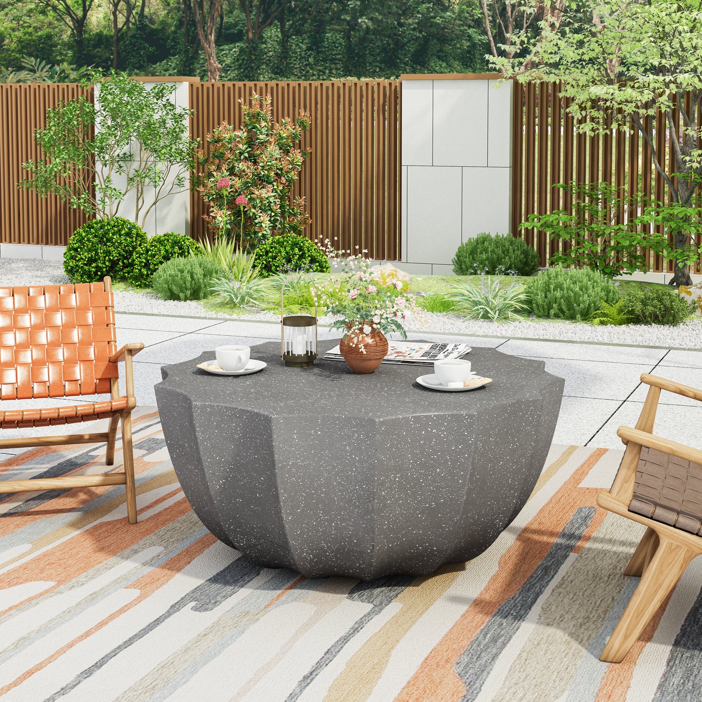 35.43" Modern Outdoor and Indoor Waterproof Coffee Table, Durable MgO Cement Design, Suitable for Terraces, Gardens, Backyards and Living Rooms ( Grey)