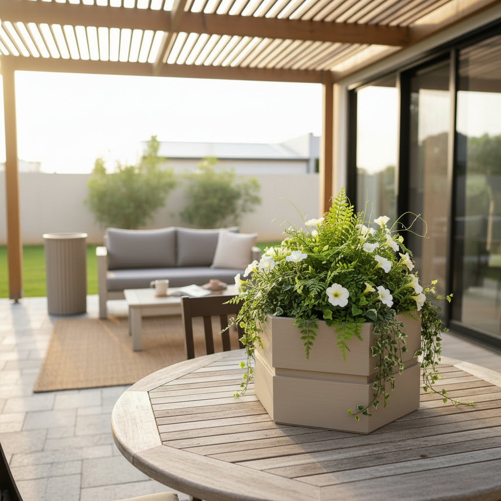 Hexagon Terrace Planter Box Short - Grey Brown