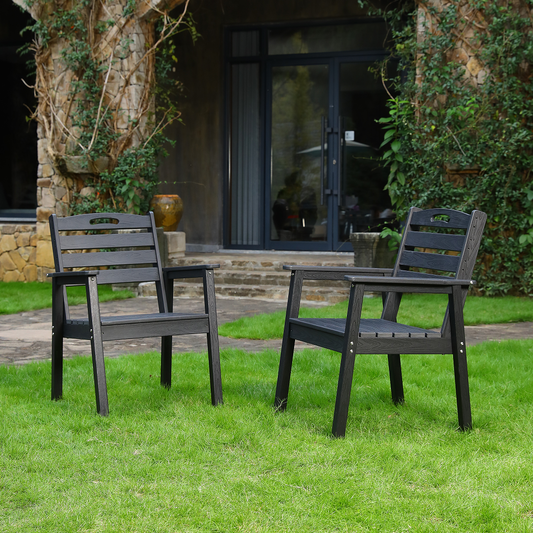 HDPE Outdoor Terrace Dining Chair Set, low maintenance - for gardens, backyards and decks - Black (backrest)