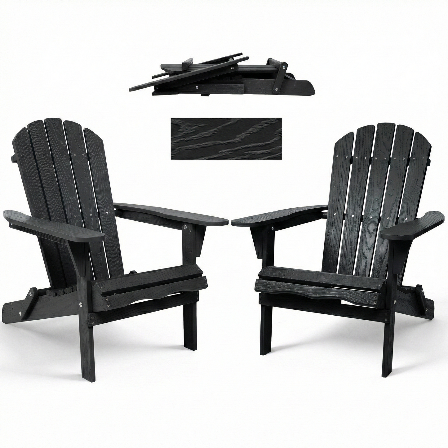Wood Lounge Patio Chair for Garden Outdoor Wooden Folding Embossed Adirondack Chair Solid Wood Lounge Patio Chair with Wood Grain
