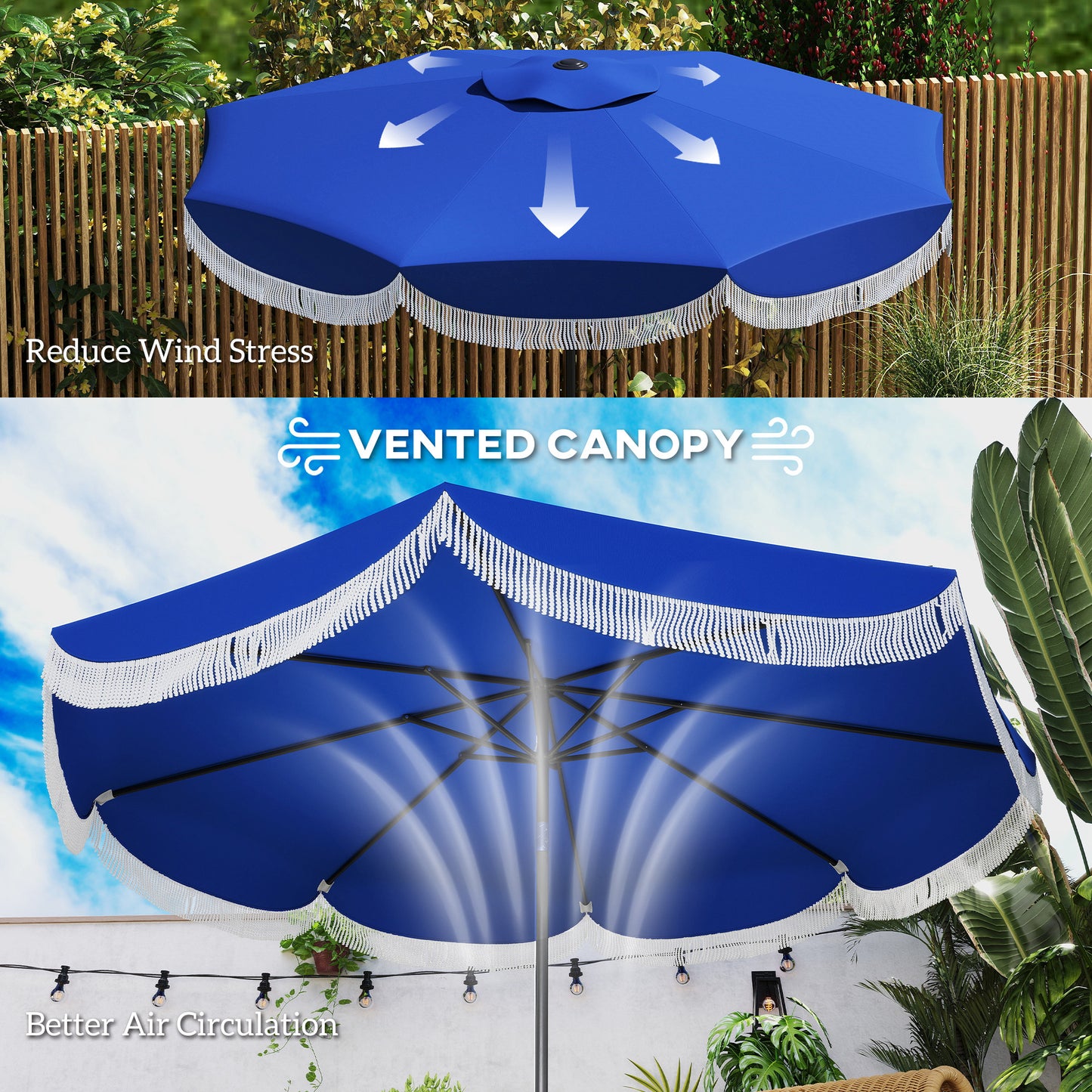 Outdoor Umbrella with Crank,Patio Umbrella,8 Ribs,Push Button Tilt