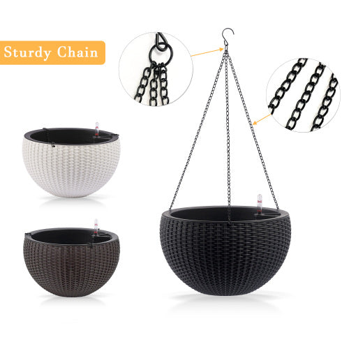 Black Resin Hanging Basket, Hanging Flower Basket Planter Pots, Hanging Planters for Indoor Outdoor Plants, 2-Pack