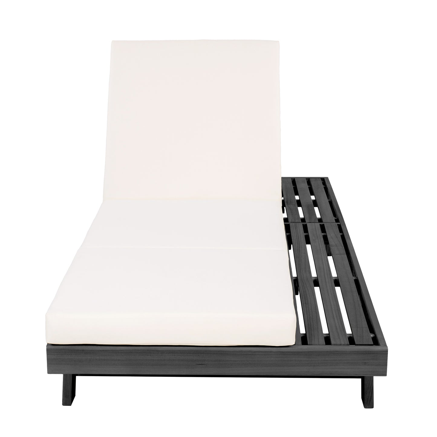 Lounge Chaise Set, Space Available On One Side, Acacia Solid Wood In Black With Lounge Cushion (Cream & Triple Fold) – Matching Dark Grey Version Available