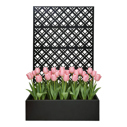 Metal Planter Raised Garden Bed with Trellis 70.9in H x 43.3in W x 15.8in D - Garden Box for Climbing Plants Flowers Vegetable with Drainage Holes, Rhombus Black
