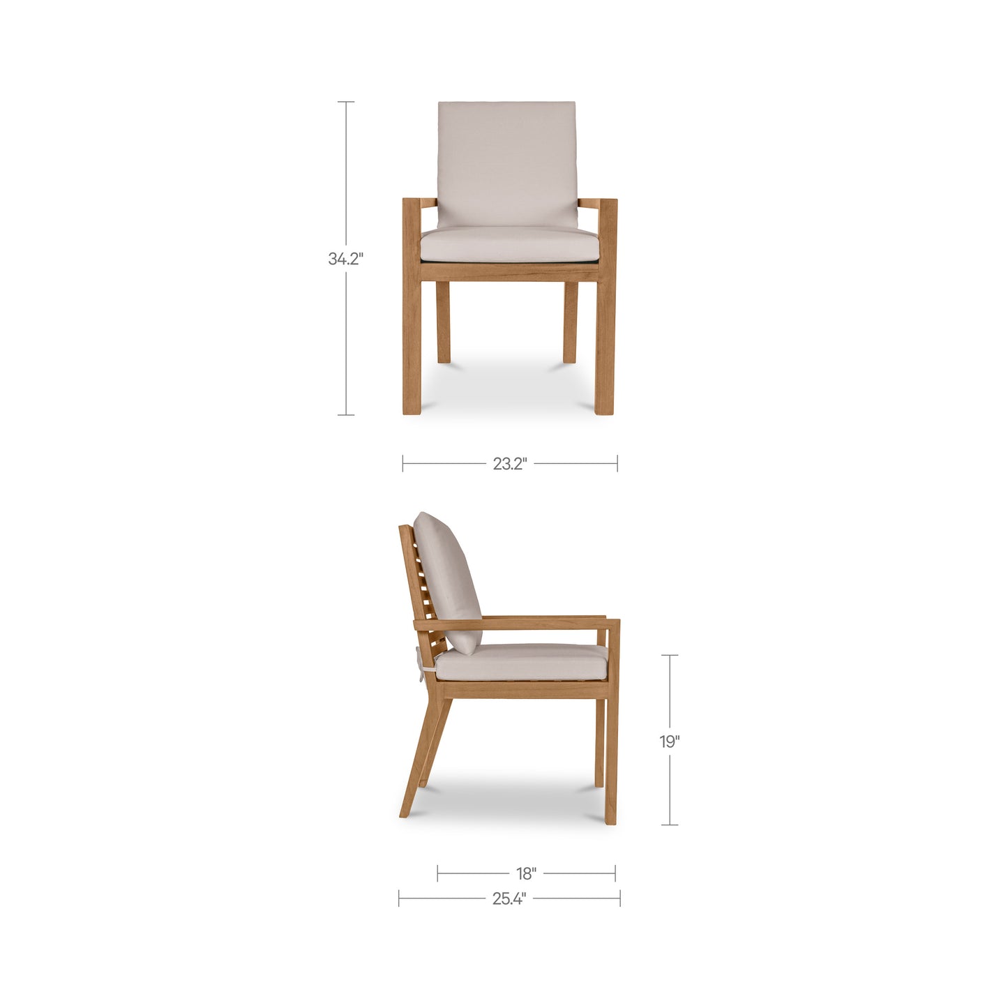 Outdoor Dining Chair, Slatted Back, Solid Teak, Quick Dry Foam, White